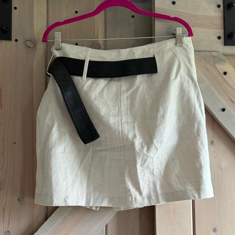 NWT A.L.C. Linen Blend Wrap Skirt with Black Belt - Picture 9 of 11